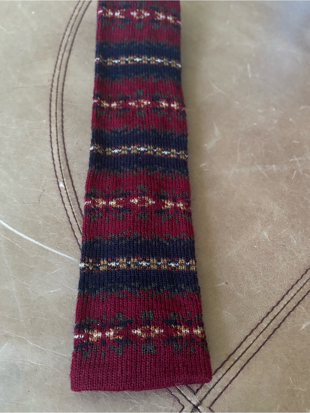 Vintage Rooster Square End Tie Necktie 100% Wool Red Blue Patterned 2.5” wide